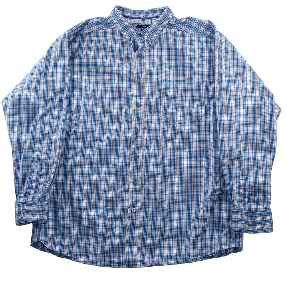 Ariat Pro Series 2XL Fitted Long Sleeve Blue Checkered Cowboy Western Shirt - Picture 1 of 12